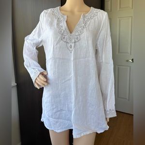 Marisa Christina 100% linen white embroidered tunic top sz Medium